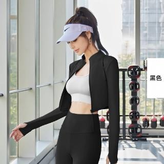 【米蘭精品】瑜珈外套運動服(短版立領修身帶袖套健身女夾克4色74en14)