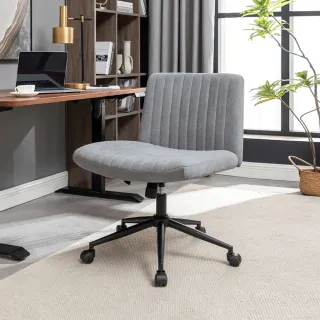 【E-home】Rhoda羅達布面黑腳可調式盤腿電腦椅 2色可選(辦公椅 網美椅 會議椅 美甲椅)