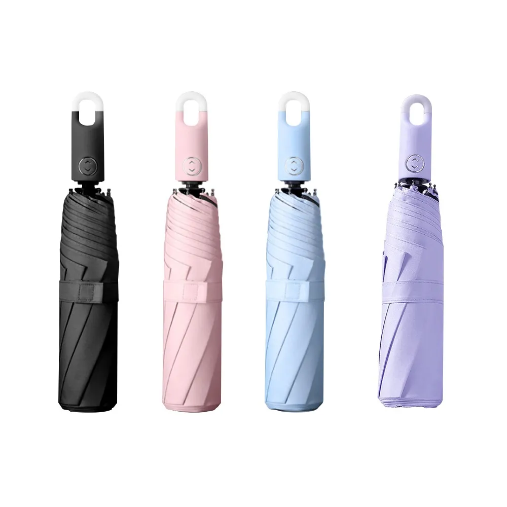 【FJ】新型環扣折疊隨行雨傘UV15(一鍵自動開關 抗UV黑膠塗層 馬卡龍色)