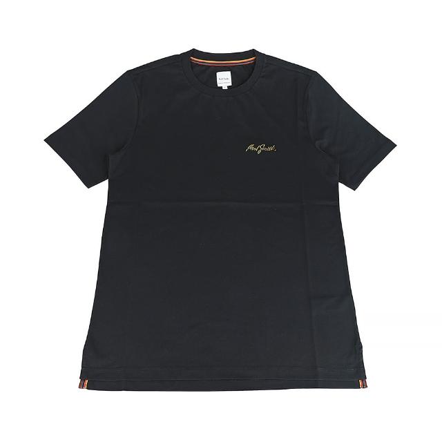 【Paul Smith】PAUL SMITH簽名陰影刺繡LOGO有機棉圓領短袖T恤(男款/黑)