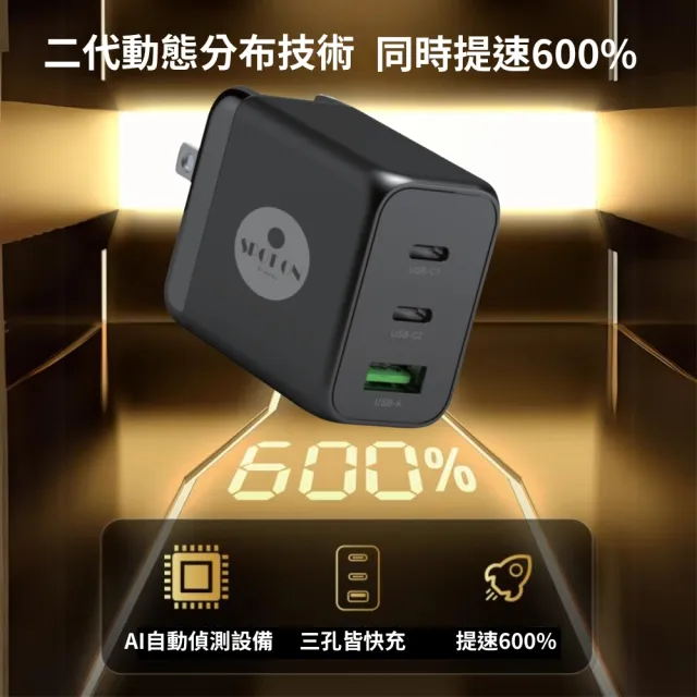 【SPOT ON】65W GaN氮化鎵PD+QC3.0三孔2C1A快充充電器/筆電快充+C to C 66W充電線(支援MAC/iPhone)