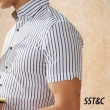 【SST&C 新品９折】藍色條紋泡泡紗修身版短袖襯衫0412402006