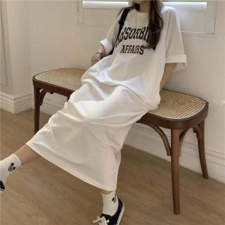 【Amirr 艾米爾】★寬鬆字母印花遮肉連身裙(女上衣/短袖/連衣裙)