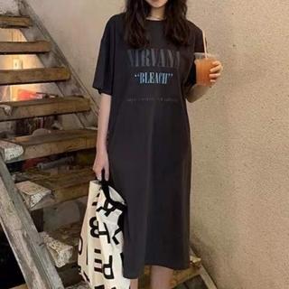 【Amirr 艾米爾】★休閒時尚印花中長連身裙(女上衣/短袖/連衣裙)