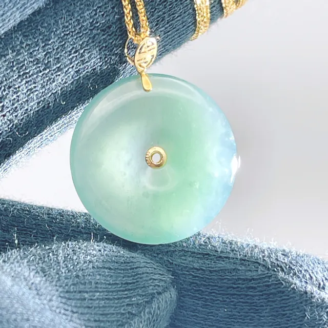 琪臻珠寶】天然A貨翡翠糯冰種平安扣吊墜(18K金玉墜_糯冰翡翠_隨機出貨_