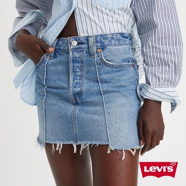 【LEVIS 官方旗艦】女款拼接不收邊設計牛仔短裙 人氣新品 A7522-0000