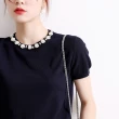 【Paiya 派亞】小香風針織衫女短袖薄款氣質珍珠圓領套頭仿絲設計感小衆上衣(S-XL)