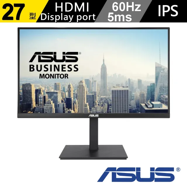 【ASUS 華碩】VA27UQSB 27型 IPS 4K HDR 高解析度商務顯示器(低藍光＋不閃屏)