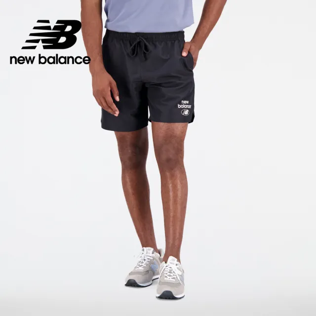 【NEW BALANCE】NB 腰鬆緊抽繩短褲_男裝_黑色_AMS31519BK(亞版 版型正常)