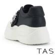 【TAS】幾何鑽釦真皮厚底休閒鞋(黑色)