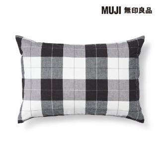 【MUJI 無印良品】柔舒水洗棉枕套/50/深灰格紋 52*95cm 圓柱形