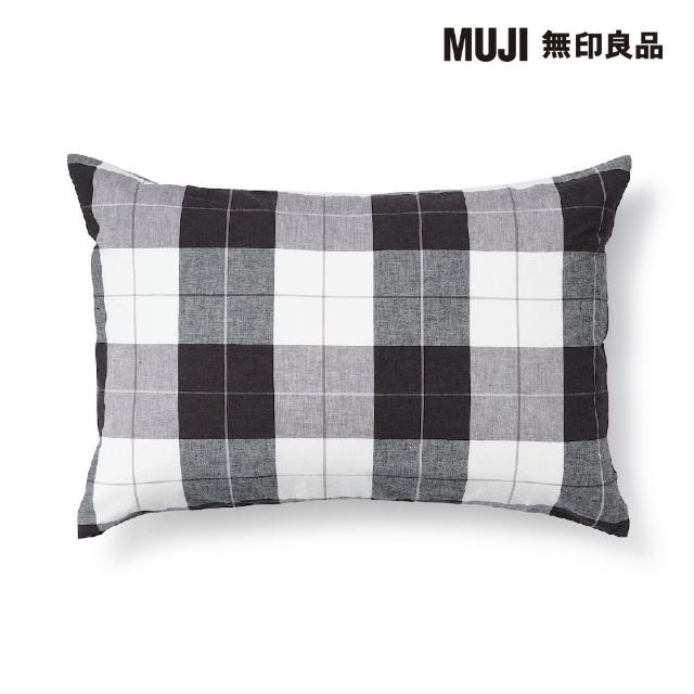 【MUJI 無印良品】柔舒水洗棉枕套/50/深灰格紋