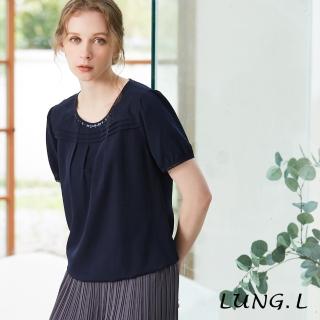 【LUNG.L 林佳樺】LP75A藍色素雅圓領短袖女裝上衣(加大尺碼)