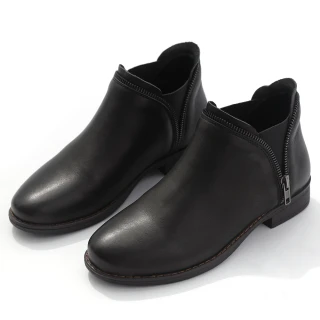 【DIANA】3.5cm質感水染雙色牛皮復古拉鍊質感設計低跟短靴-(黑咖啡)