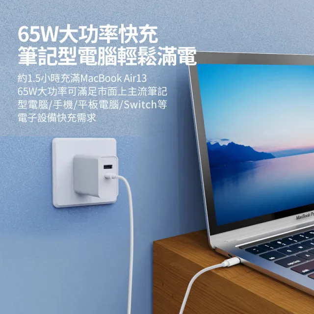 【NOKIA】65W 氮化鎵 TypeC+USB  雙孔 PD+QC 可摺疊收納插頭快充充電器(P6309)