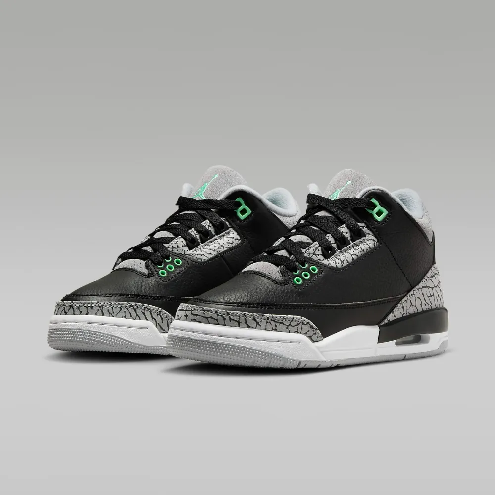 NIKE 耐吉】休閒鞋AIR JORDAN 3 RETRO GREEN GLOW GS 爆裂紋綠光黑綠大