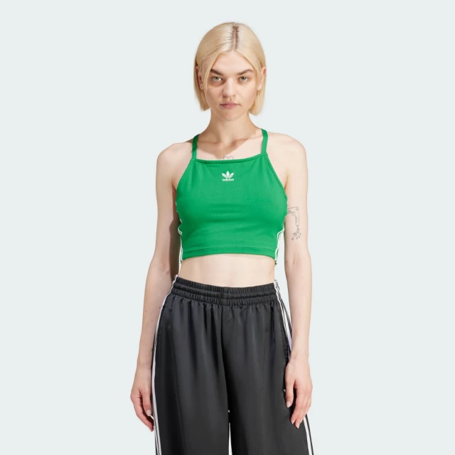 adidas 愛迪達 背心 女款 運動背心 慢跑 三葉草 3 S CROP TOP 綠 IN8380