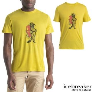 【Icebreaker】男 美麗諾羊毛 Core 圓領短袖上衣 浣熊探險.T恤.運動休閒衫(IB0A56YT-A86 芥末黃)
