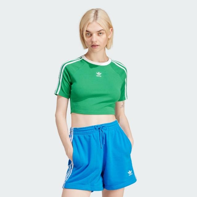 【adidas 愛迪達】上衣 女款 短袖上衣 運動 三葉草 3 S BABY TEE 綠 IP0666