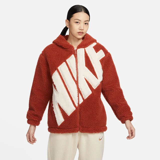 NIKE 耐吉 外套 女款 運動連帽外套 毛絨 AS W NSW LOGO SHERPA JKT 酒紅 FB8696-832