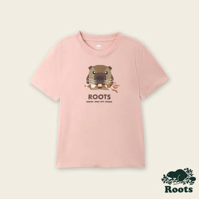 【Roots】Roots 大童- OUTDOOR ANIMAL短袖T恤(粉橘色)