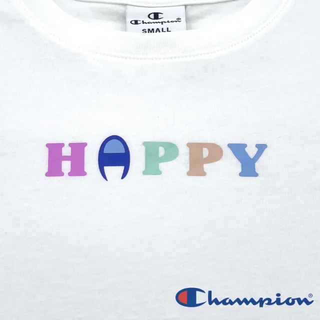 【Champion】官方直營-HAPPY印花圖騰上衣-童裝(白色-MOMO獨家)