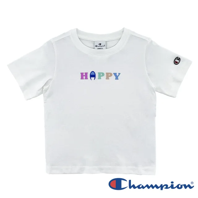 【Champion】官方直營-HAPPY印花圖騰上衣-童裝(白色-MOMO獨家)