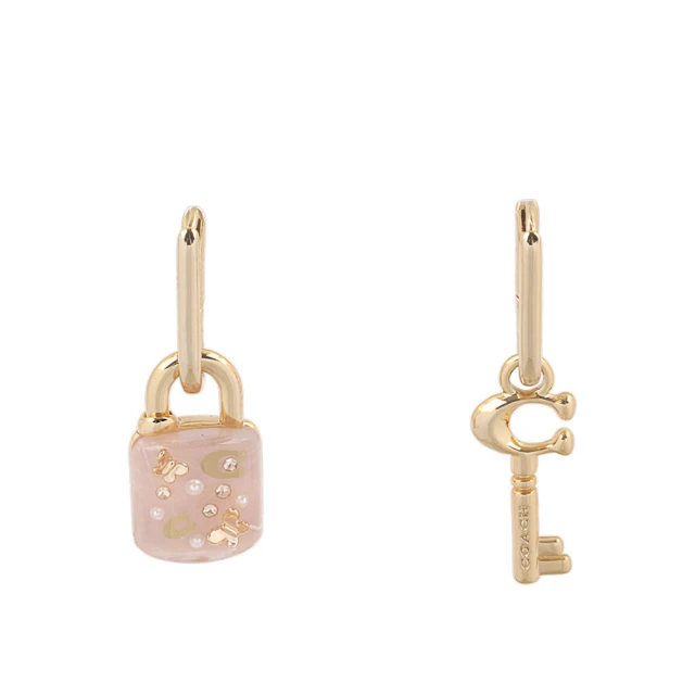 COACH 樹脂鎖頭及鑰匙造型不對稱耳環(金色/粉色) 推薦
