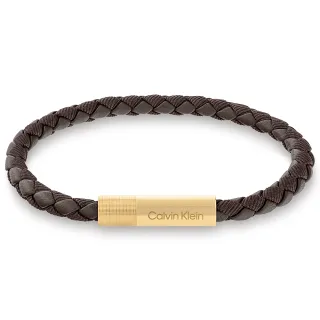 【Calvin Klein 凱文克萊】CK 咖啡皮革編織男士手環(35100027)