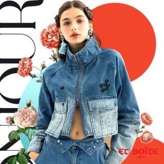 【BLUE WAY】女裝 無彈短版雙向拉鍊繡花丹寧 牛仔外套- ETBOITE箱子