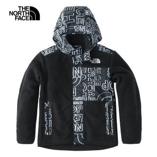 【The North Face 官方旗艦】北面兒童黑色舒適保暖可收納連帽抓絨外套｜82SYOV5