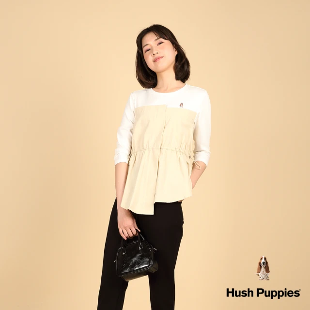 Hush Puppies 女裝 上衣 不規則下擺假兩件上衣(淺卡其 / 43210102)