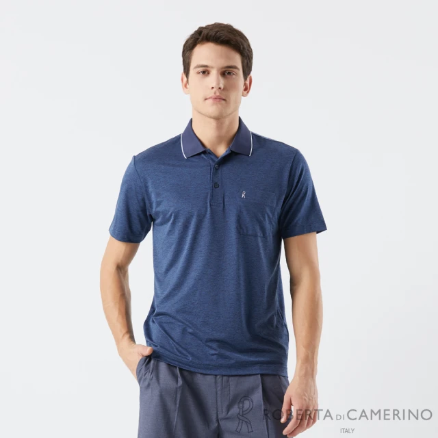 【ROBERTA 諾貝達】男裝 環保機能短袖POLO衫-深藍(環保素材)