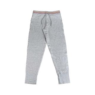 【Paul Smith】PAUL SMITH簡約標籤LOGO綿質條紋腰邊設計抽繩式伸縮休閒長褲(灰)