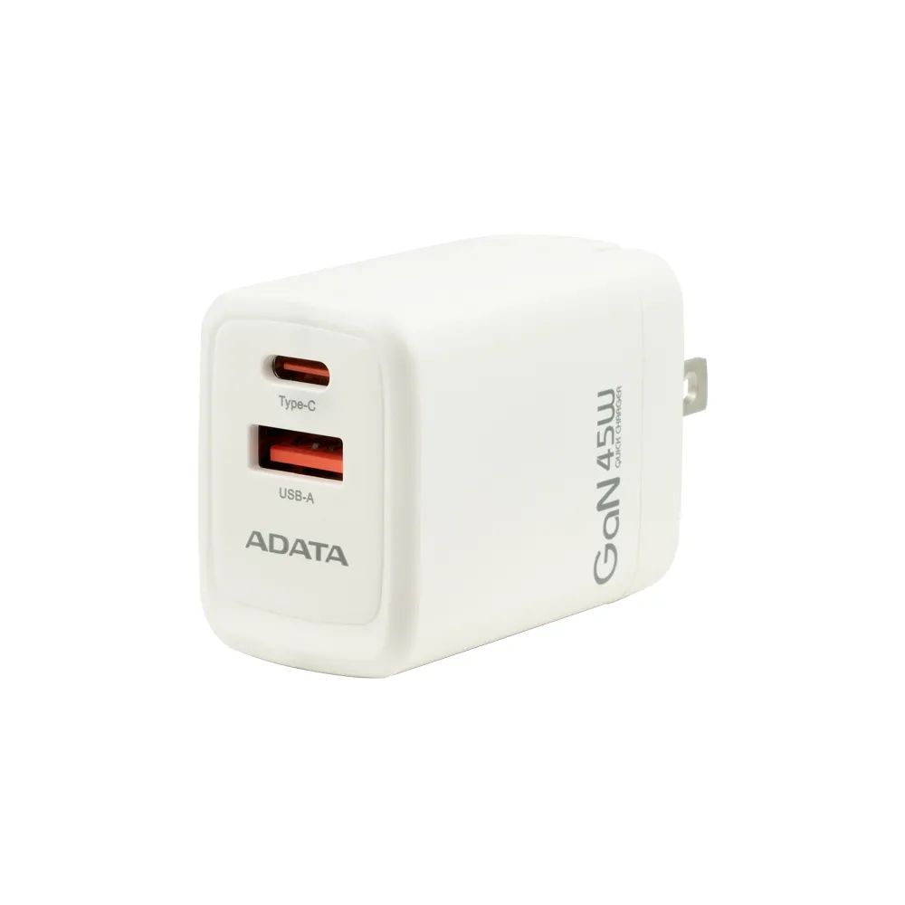 【ADATA 威剛】G45P 45W USB-C/A GaN氮化鎵 雙孔 超高速PD快充充電器(iPhone 15/14/13/12/11 豆腐頭)