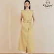 【OUWEY 歐薇】風衣式雙排扣無袖長洋裝(淺黃色；S-L；3242397520)