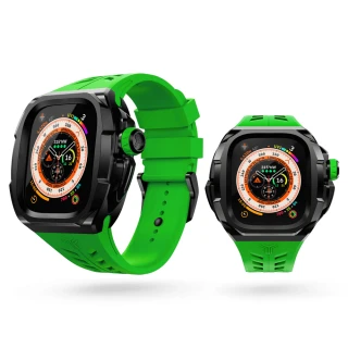 【Y24】Apple Watch 49mm 不鏽鋼防水保護殼 黑錶殼/綠錶帶
