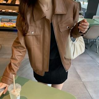 【巴黎精品】現貨+預購 皮衣外套真皮夾克(經典立挺疊片羊皮女外套2色a1dp59)