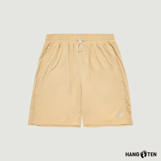 【Hang Ten】男裝-恆溫多功能-REGULAR FIT涼感彈性透氣沖孔防曬機能短褲(卡其)