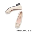 【MELROSE】美樂斯 雲朵後跟 高雅品味珍珠晶鑽釦全真皮方頭低跟鞋(米)