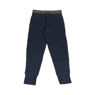 【Paul Smith】PAUL SMITH簡約標籤LOGO綿質條紋腰邊設計抽繩式伸縮休閒長褲(海軍藍)