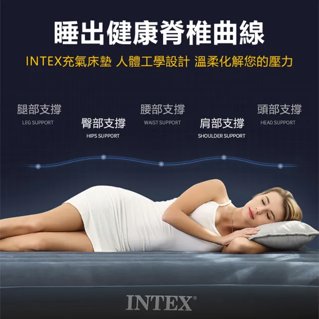 【INTEX】雙人特大-新款雙面充氣床墊(露營睡墊 野營充氣床墊 氣墊床 露營床 平行輸入)