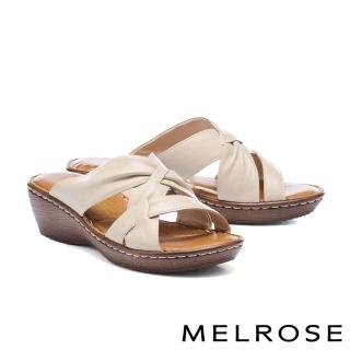 【MELROSE】美樂斯 簡約率性交叉寬頻全真皮厚底拖鞋(白)