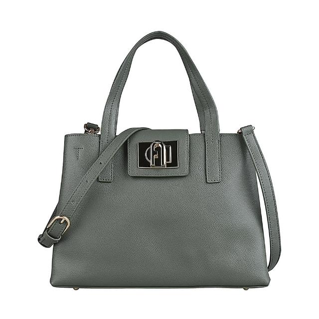FURLA 芙拉 FURLA 1927金屬拱門LOGO荔枝紋牛皮旋釦式手提斜背兩用包 中 仙人掌綠