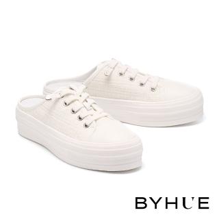 【BYHUE】氣質韓系毛呢軟芯懶人厚底休閒穆勒拖鞋(米白)