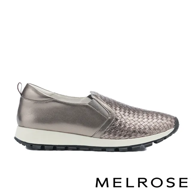 【MELROSE】美樂斯 日常百搭編織造型全真皮厚底休閒鞋(古銅)