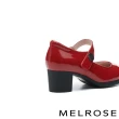 【MELROSE】美樂斯 雲朵後跟 復古典雅全真皮瑪莉珍高跟鞋(紅)