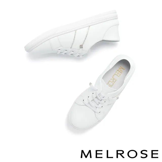 【MELROSE】美樂斯 簡約日常水鑽條彈性鞋帶牛皮QQ厚底休閒鞋(白)