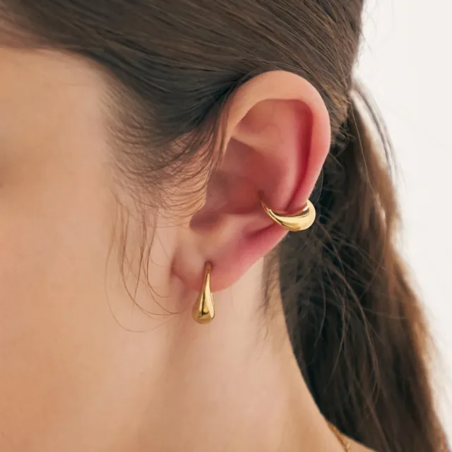 【ete】Cuff Earring 摩登圓潤月亮耳釦耳環 L(金色 米金色)