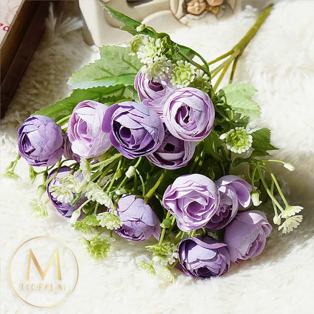 【Floral M】法式花園紫色圓葉小玫瑰花束仿真花花材 （1入組）(人造花/塑膠花/假花/裝飾花)